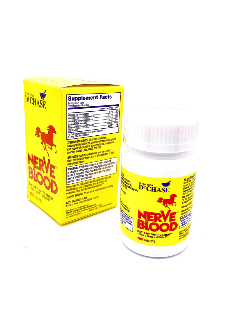Dr. Chase Nerve & Blood Tablets [100 Count] - May Aid with Fatigue, Digestion, Nerves, & Overall Well-being!