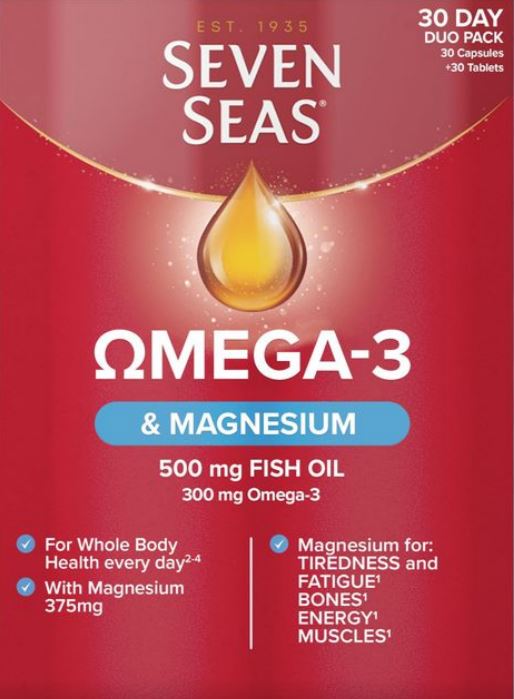 Seven Seas Omega-3 Fish Oil & Magnesium (500 mg Fish Oil + 300 mg Omega-3 [Duo Pack] (30 capsules/30 tablets)