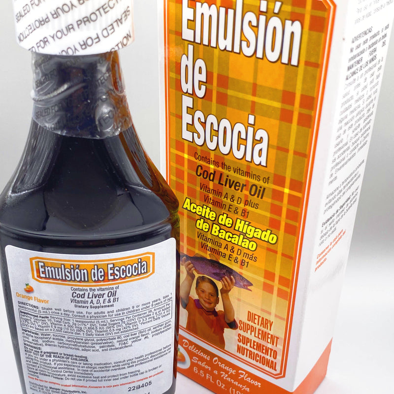 Emulsion de Escocia ("Scotts Emulsion") Cod Liver Oil ORANGE FLAVOR - For Bones & Joints, Nutritional Support - 6.5 fl oz